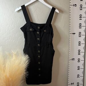 Forever 21 black button front dress w/ front pockets & belt loops. Super cute.